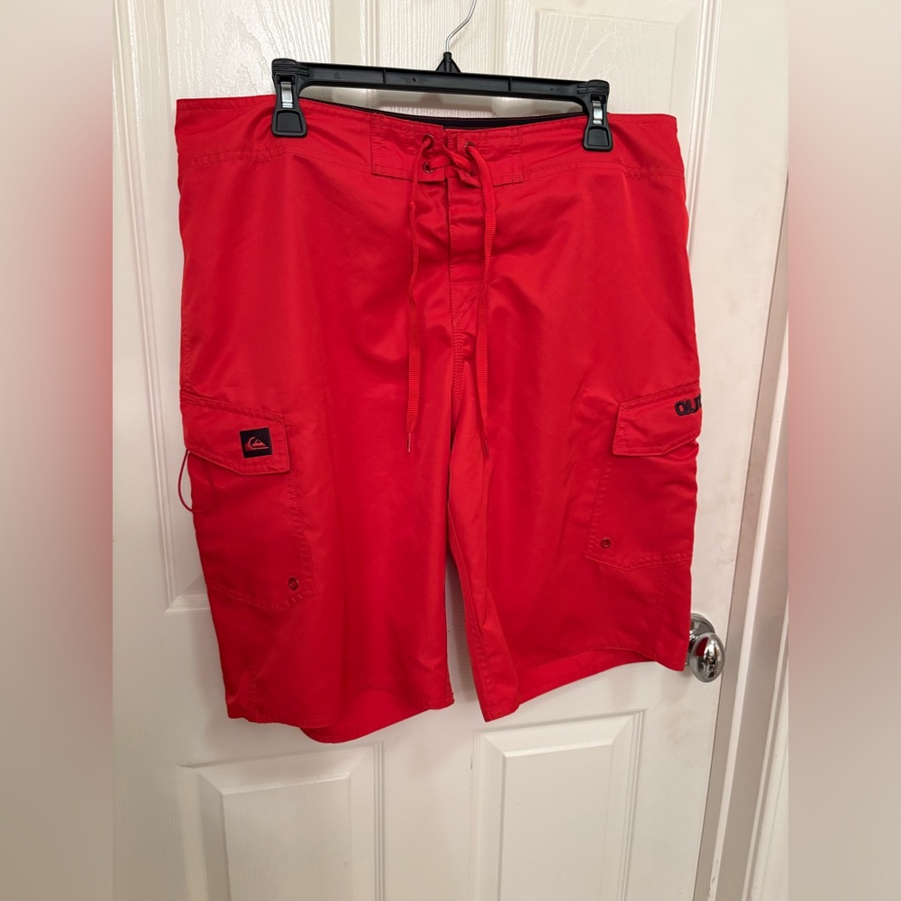 Quicksilver Vibrant Red Polyester Swim Shorts Size X Large
